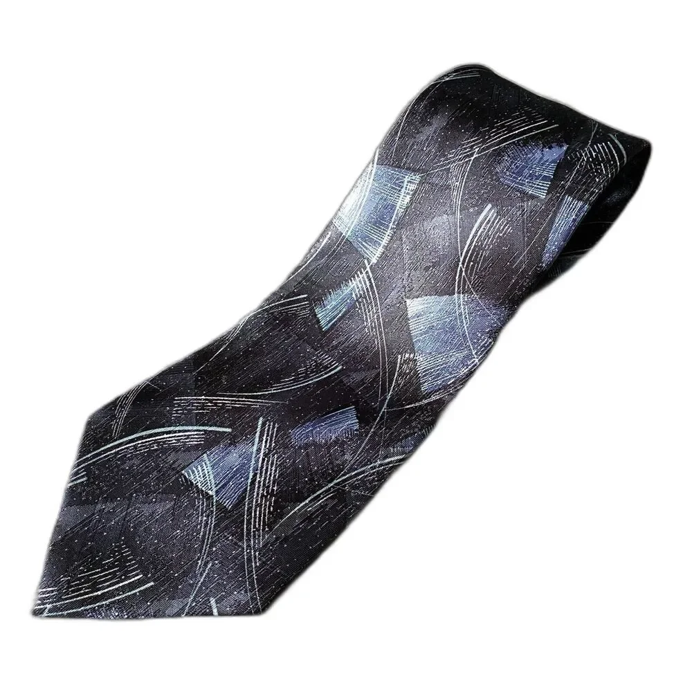 David Taylor Blue Black Silver Abstract Artsy Men's Neck Tie 57 x 4 Made in USA